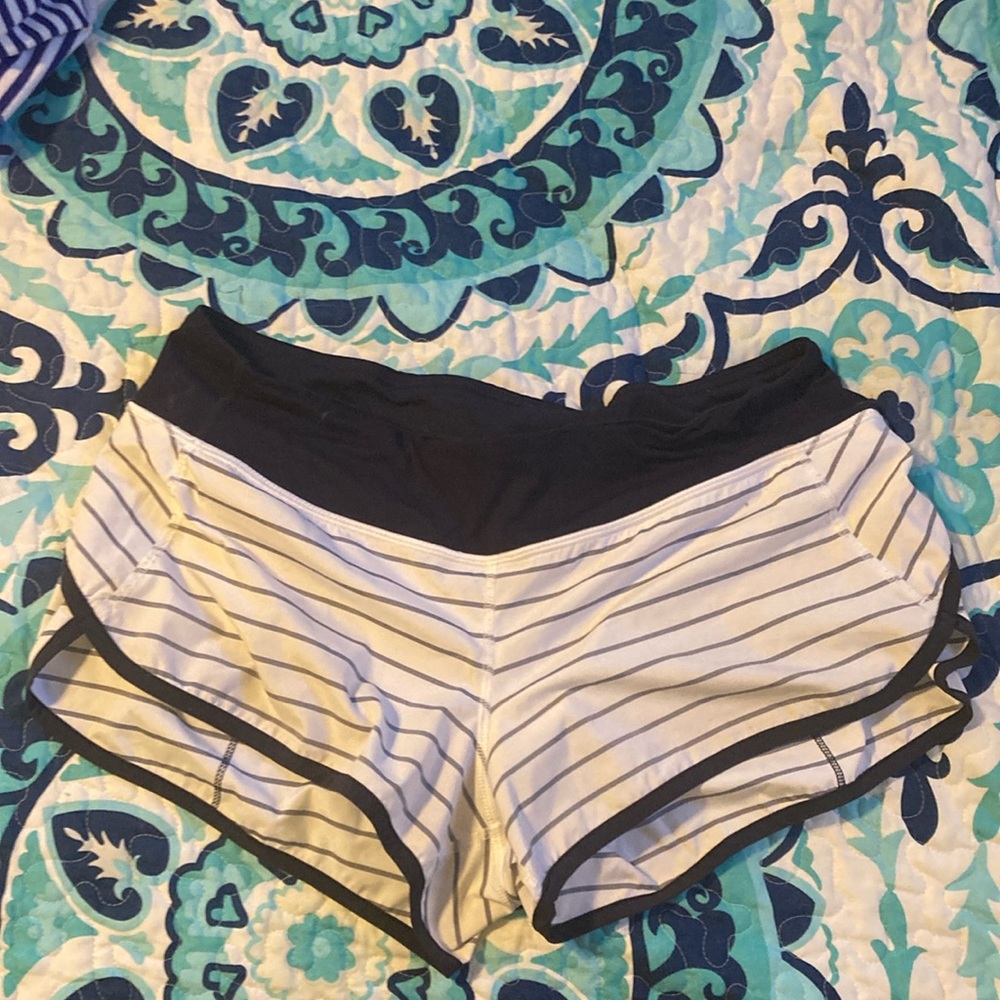 Lululemon navy blue and white striped shorts